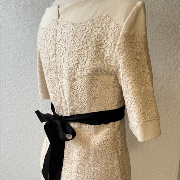 BCBG MAXAZRIA Women’s Ivory White Embroidered Midi Dress Size 4 Black Belt‎ Boho - Picture 9 of 11